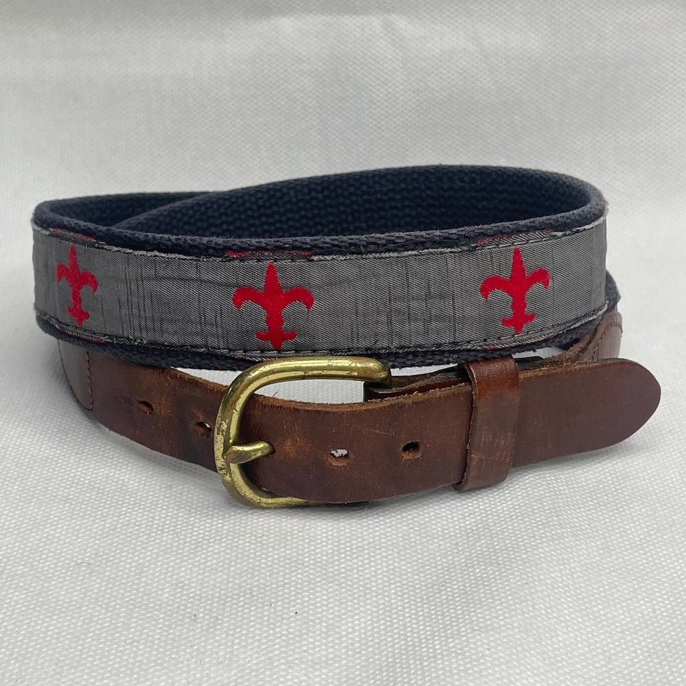 Leather Man Ltd. Flor de Les Golf Belt Size 32 Top Grain Gray Blue Red Brass